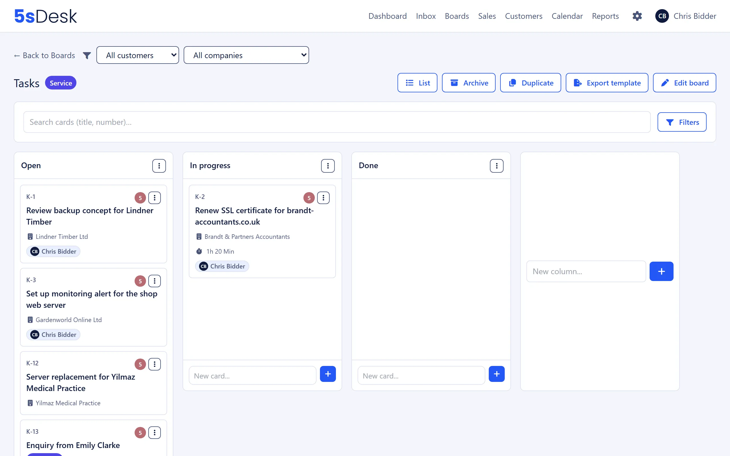 Board header with the “List”, “Archive” and “Edit board” buttons