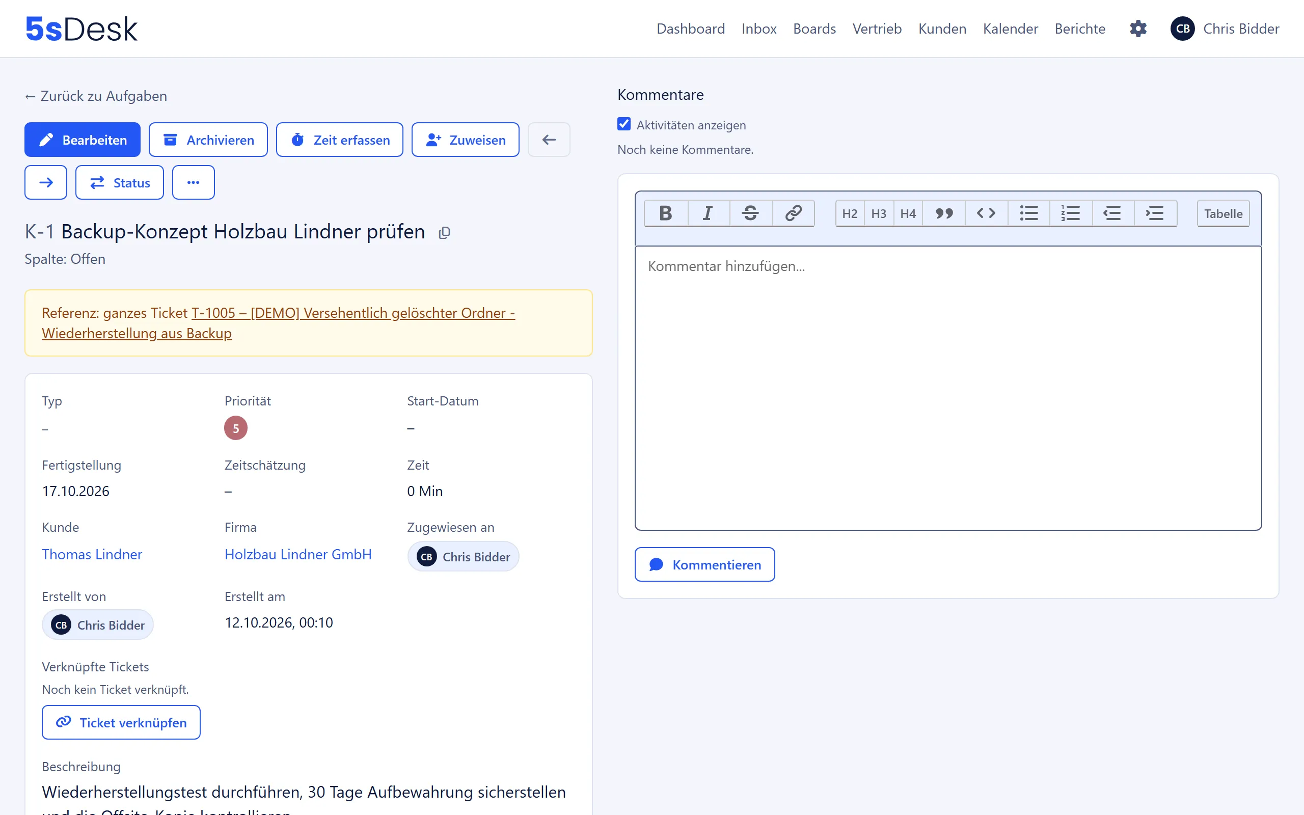 Zeitpanel einer Karte mit laufendem Timer und Checkbox “abrechenbar”