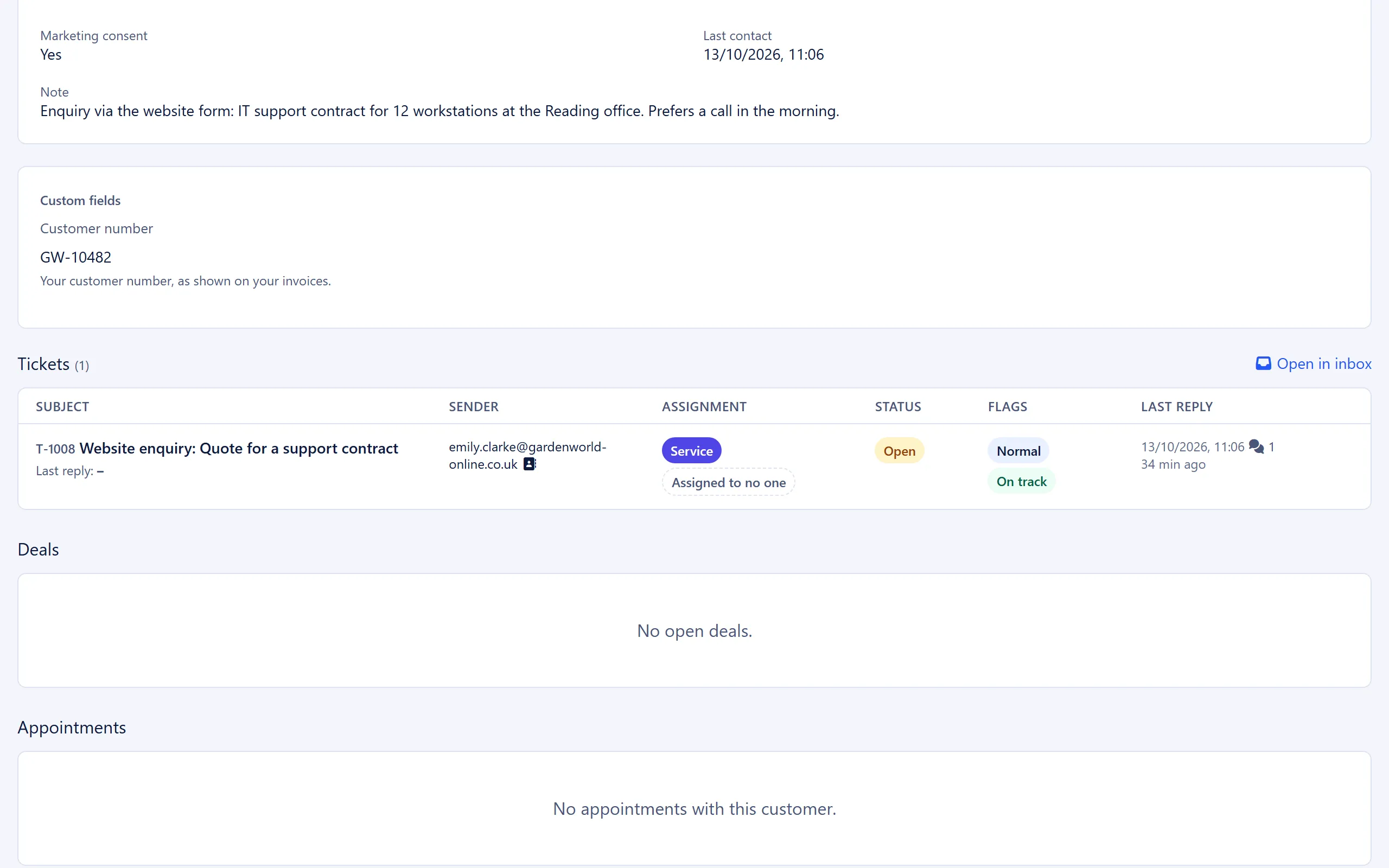 Marketing consent history in the customer record