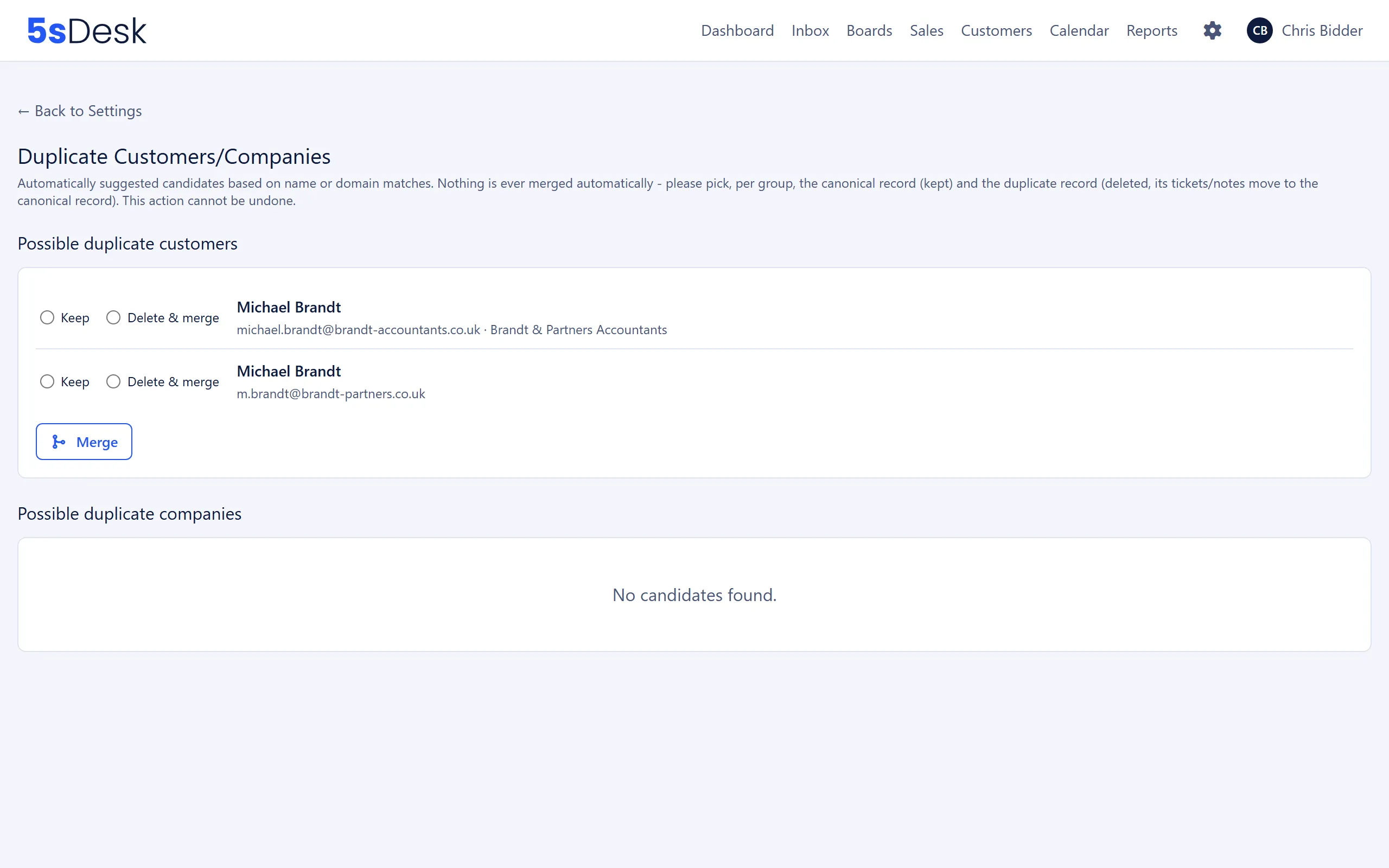 Candidate group with the Keep and Merge selection